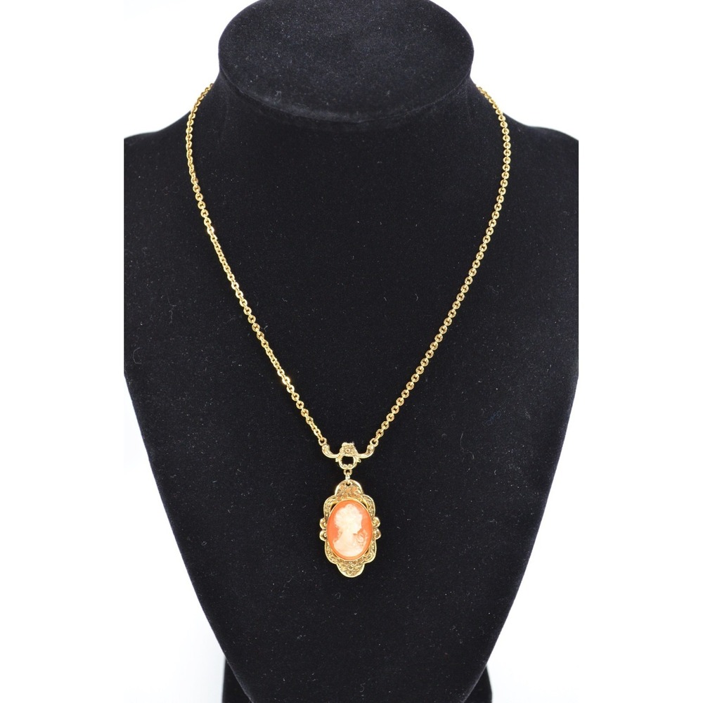 Vintage 1928‎ Brand Gold Tone Cameo Necklace Choker 15" - Picture 6 of 16